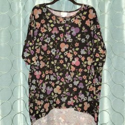 Lularoe Tops | Disney Lularoe Irma Tunic With Black Background And Pink And Purple Mini Mouse. | Color: Black/Purple | Size: L found on Bargain Bro from poshmark, inc. for USD $6.08
