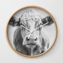Wall Clock | Animal Photography | Cow Portrait Minimalism | Farm Animals | Black And White by Wildhood - Natural - White - Society6