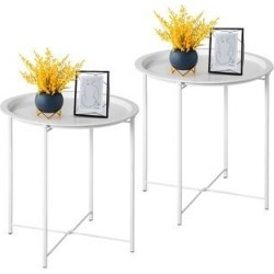 VECELO Round Table/ End Table for Living room/ Bedroom Gry(Set of 1/Set of 2) (set of 2), Gray