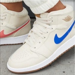 Nike Shoes | Nike Sherpa Air Jordan 1 Mid Sneakers | Color: Blue/Cream | Size: 6