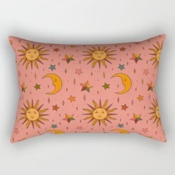 Folk Moon And Star Print Rectangular Pillow by Doodle By Meg - Small (17" x 12")