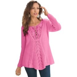 Plus Size Women's Lace Yoke Pullover by Roaman's in Vintage Rose (Size 5X) Sweater found on Bargain Bro from fullbeauty for USD $46.81