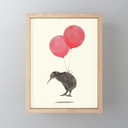 Kiwi Bird Can Fly Framed Mini Art Print by Big Nose Work - Light Wood - 3" x 4"
