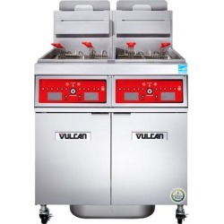 Vulcan 2VK65CF-1 PowerFry5 Natural Gas 130-140 lb. 2 Unit Floor Fryer System with Computer Controls and KleenScreen Filtration - 160,000 BTU