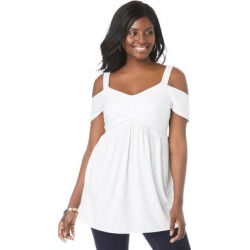 Plus Size Women's Cold Shoulder Pleat Tunic by Jessica London in White (Size 26/28) Long Shirt found on Bargain Bro from Jessica London for USD $34.19