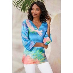 Women's Color Study Tunic Top by Soft Surroundings, in Blue Multi size XS (2-4)