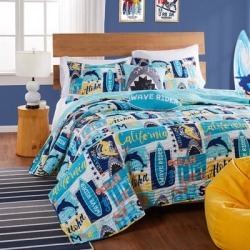Greenland Home Fashions Wave Rider Quilt and Pillow Sham Set by Greenland Home Fashions in Blue (Size FULL/QUEEN)
