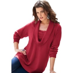 Plus Size Women's Lace-Trim Cowl Neck Sweater by Roaman's in Classic Red (Size 3X) found on Bargain Bro from fullbeauty for USD $45.59