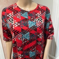 Lularoe Tops | Lularoe Red Irma Geometric Tunic Tee Shirt Size Xs | Color: Red | Size: Xs found on Bargain Bro from poshmark, inc. for USD $9.12