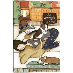 East Urban Home Snuggle Is Real by Jamie Morath - Wrapped Canvas Painting Print Canvas & Fabric in Blue/Brown/Green, Size 26.0 H x 18.0 W x 1.5 D in