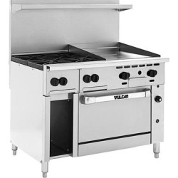 Vulcan 48S-4B24GN Endurance Natural Gas 4 Burner 48" Range with 24" Manual Griddle, Standard Oven, and 12" Cabinet Base - 195,000 BTU