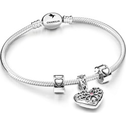 Chamilia Sterling Silver Heart Filigree Lock Bracelet Set