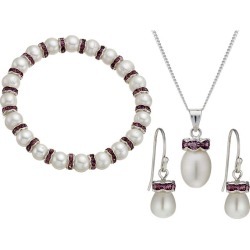 Silver-Plated Crystal Bracelet, Pendant & Drop Earrings Set