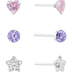 Sterling Silver Crystal & Cubic Zirconia 3-Set Stud Earrings