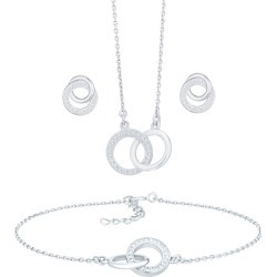 Rhodium Plated Crystal Double Circle Jewellery Set