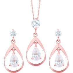 9ct Rose Gold Cubic Zirconia Drop Earring & Pendant Set