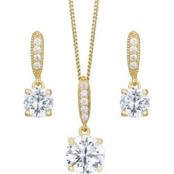 9ct Gold Plated Cubic Zirconia Earring & Pendant Set