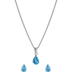 Sterling Silver & Blue Topaz Pear Cut Earrings & Pendant Set