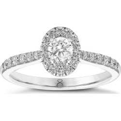 The Diamond Story 0.5ct Halo Diamond Oval Ring 18ct White Gold Setting
