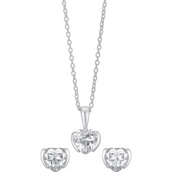 Silver & Cubic Zirconia Heart Earring & Pendant Set