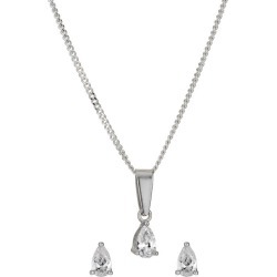 Sterling Silver Pear Cubic Zirconia Earrings & Pendant Set