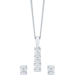 9ct White Gold 2/3ct Diamond Earring And Pendant Set