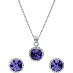 Sterling silver and purple crystal necklace and earring set