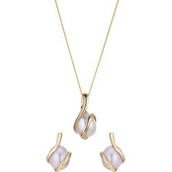 9ct Yellow Gold Freshwater Pearl Earring And Pendant Set