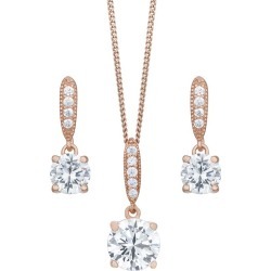 9ct Rose Gold Plated Cubic Zirconia Earring & Pendant Set