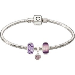 Chamilia silver bracelet & three purple bead starter set