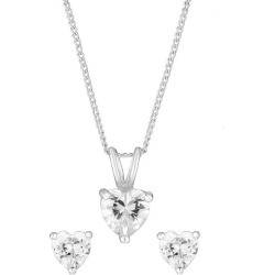 Sterling Silver & Cubic Zirconia Heart Earring & Pendant Set