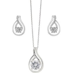 Silver & Cubic Zirconia Large Swirl Earring & Pendant Set