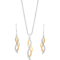 Silver & Gold Cubic Zirconia Twist Earring & Pendant Set