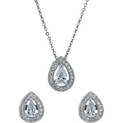 Sterling silver cubic zirconia pendant & stud earrings set