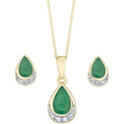 9ct Yellow Gold Emerald And Diamond Jewellery Set