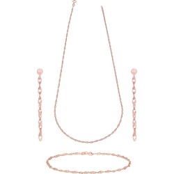 9ct Rose Gold Singapore Necklace, Bracelet & Drop Earrings