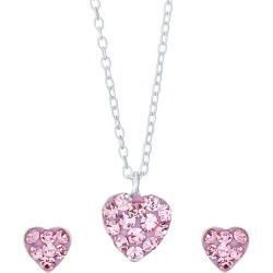 Kids Silver Pink Crystal Earrings and Pendant Set