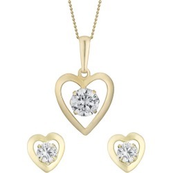 9ct Yellow Gold & Cubic Zirconia Heart Earring & Pendant Set