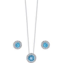 9ct white gold blue topaz & diamond earring and pendant set