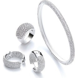 Buckley London Rhodium Plated Bangle, Earring and Ring Set