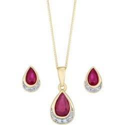 9ct Yellow Gold Ruby And Diamond Jewellery Set