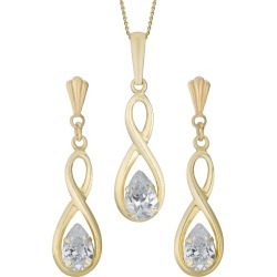 9ct Yellow Gold & Cubic Zirconia Earrings & Pendant Set