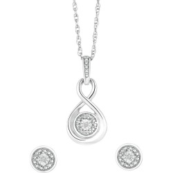 Sterling Silver & Diamond Round Swirl Earring & Pendant Set