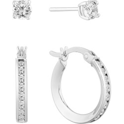 9ct White Gold Cubic Zirconia Hoop & Stud Earrings Set