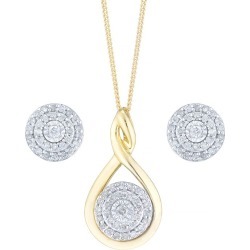 9ct gold 1/6 carat diamond earring & pendant set