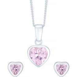 Sterling Silver Pink Cubic Zirconia Pendant & Stud Earrings