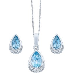 9ct White Gold Blue Topaz and Diamond Jewellery Set
