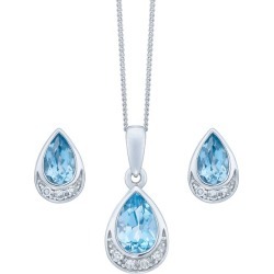 9ct White Gold Blue Topaz and Diamond Jewellery Set