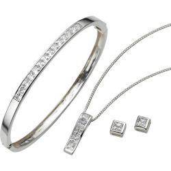 Silver Bangle, Pendant & Earring Set