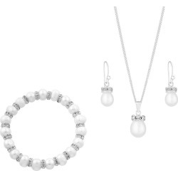 Pearl and Crystal Drop Earring Pendant & Bracelet Set